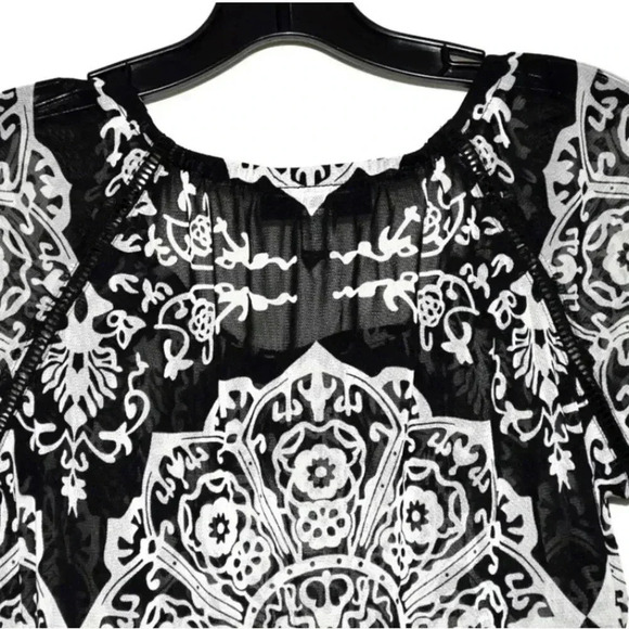 INC International Concepts Women’s Henna Emblem Black White Boho Blouse … - Picture 4 of 14